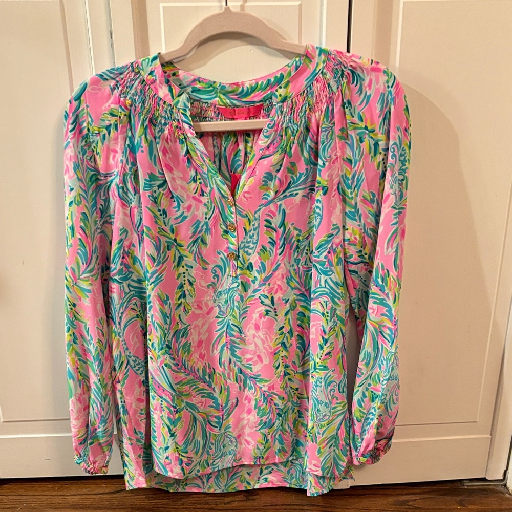 Lilly Pulitzer Pink and Green Floral Blouse
